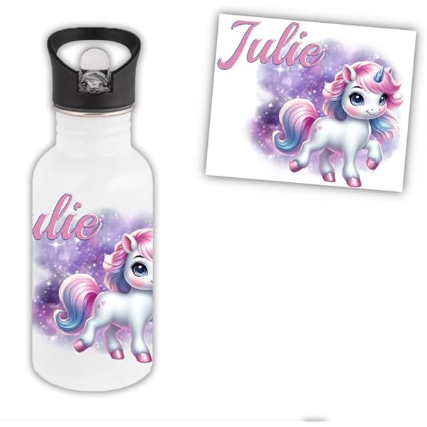 Gourde Fille Licorne Rose Avec Lanière Et Bouchon – Personnalisable – Réf 16