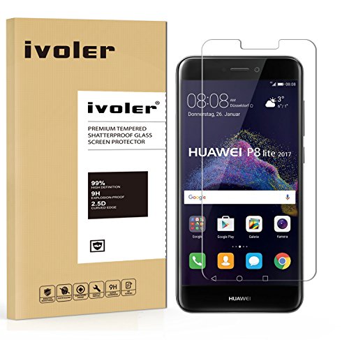 ivoler Protector de Pantalla para Huawei P8 Lite 2017, Cristal Vidrio Templado Premium