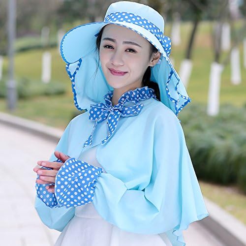 Along with a large hat female summer UV sunscreen face covering travel all-match outdoor cycling hat,(hat with face mask shawl),Blue sky blue