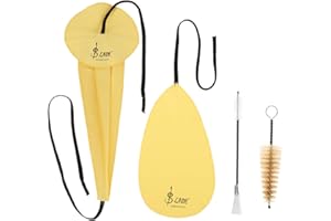 COZLYNX 4 in 1 Saxophone Cleaning Cloth, Alto Sax Cleaning Kit with Saxophone Cleaning Cloth, Sax Neck Cleaning Swab, Mouthpiece Brush, Dusting Brush for Flute and Woodwind Instruments (Yellow)