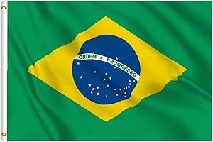 SHONYE 150x90cm Bandera de Brasil, Bandera Brasileño con 2 Ojales de Metal, Bandera Nacional Brasileño de Color Brillante, Decorada en Eventos Deportivos, Fiestas, Desfiles