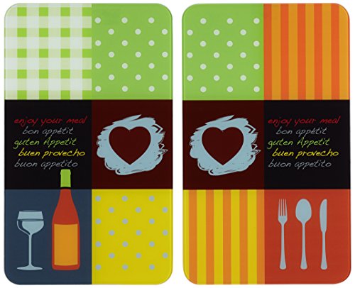 WENKO 2521461500 Herdabdeckplatte Universal Guten Appetit - 2er Set, für alle Herdarten, Gehärtetes Glas, 30 x 1.8 - 4.5 x 52 cm, Mehrfarbig