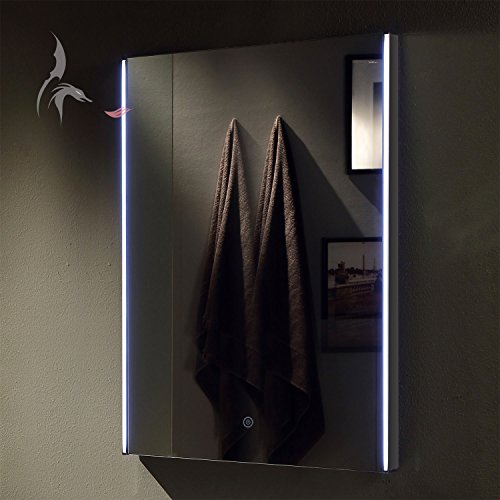Badspiegel LED beleuchtet, Heilbronn 60x80cm, Badezimmerspiegel seitliche Lichtschienen, mit Touch Schalter, Energieklasse A+