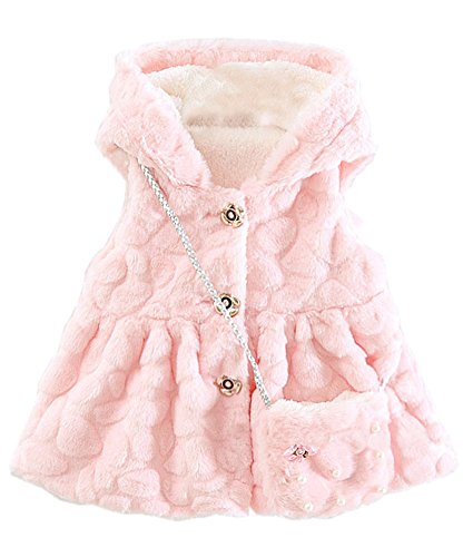 Zhuannian Baby Girls Quilted Fleece Jacets Hooded Gilet with Pearl Cross-body Bag (2-3 years, Pink)