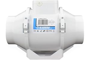 Blauberg UK 100mm - 4 inch dia Inline Bathroom Fan with Run on Timer Loft Mounted Shower Ceiling In Line Extractor fan Silent In-line Toilet Ventilator Powerful Ventilation