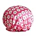 Moolecole Women's Floral Waterproof Double Layer Shower Cap Elastic Band Bathing Cap Spa Shower Hat Pink