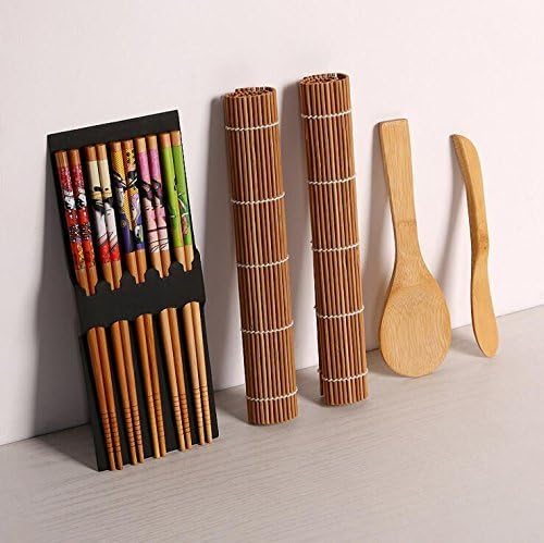 Sushi Making Kit – 9 Pieces, High Quality Hard Bamboo, Includes 5 x Chopsticks, 2 x Sushi Rolling Mats, 1 x Rice Paddle, 1x Rice Spreader |100% Bamboo Sushi Mats and Utensils.