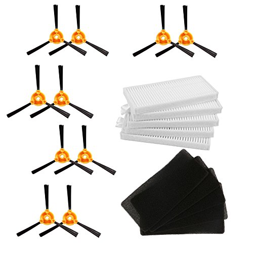 BLUELIRR 10pcs (5 pares) Side Brush +5 HEPA Filter +5 Sponge CONGA EXCELLENCE 990 Robot Piezas de aspiradora