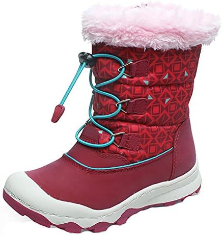 DLAM Kids Girls Winter Warm Plush Resistant Lightweight Mill Cotton Snow Boots , rose red , 33