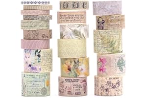 KAVI' S 20 rouleaux Washi Tape Set, Ruban Vintage Adhésif Décoratif Œuvre d’art inspirée Feuille d’or Masking Tapes pour Arts, Bullet Journal, Scrapbooking, Bricolage, Emballage (Wilderness Remians)