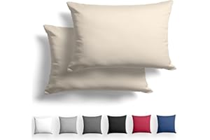 Alreya 2er-Set Mako Satin Kissenbezug 40 x 60 cm - 100% Baumwolle mit Reißverschluss, Superweicher Kopfkissenbezug, Kissenhülle, Oeko-TEX® Standard Zertifiziert, Beige, nur Kissenbezug