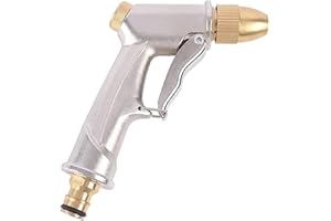 HAIERDIDI Pistola pulverizadora de alta presión para jardín, 100% metal, alta presión, flujo de agua ajustable con boquilla de latón para riego de césped y jardín, ducha para mascotas, lavado de coches