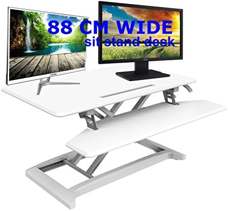 Ergoneer Newly Designed Height Adjustable Standing Desk Converter with Smart Detachable Keyboard Tray | Premium Sit-stand Computer Workstation Adjustable to Any Height (WHITE-88CM)