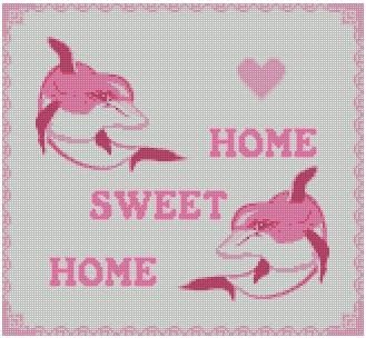 Dolphin Pink Home Sweet Home Cross Stitch Kit Sampler 11.5" x 10.5" 29.5cm x27cm