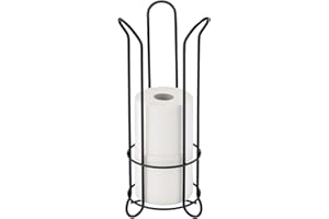 mDesign Porta carta igienica da terra – Moderno portarotolo carta igienica in metallo – Comoda piantana bagno per carta igienica per 3 rotoli di riserva – nero