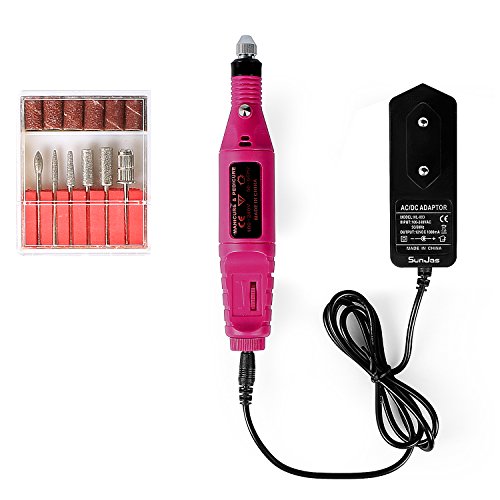 SunJas Elektrisch Nagelfräser Fräser Nagelfeile Maniküre Set Plus 6BITs EU Stecker Rosa