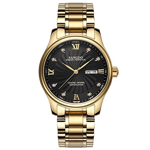 topwatch sangdo Herren Armbanduhr Echtes Mechanisches Automatik-Uhrwerk Goldband Doppel-Kalender Diamant-Markierungen fr Stunden schwarzes Zifferblatt topwatch sangdo Herren Armbanduhr Echtes Mechanisches Automatik-Uhrwerk Goldband Doppel-Kalender Diamant-Markierungen fr Stunden schwarzes Zifferblatt