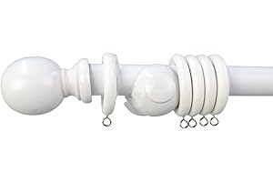 AMARI BARGAINS Amari Bargain Large Wooden Curtain Poles - 28mm Diameter Wood Pole - Door Window Curtain Rod - Classic Finials & Rings Set - Fixed Length Wooden Rail - For Living Room, Office (White - 120cm)