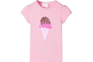 vidaXL Kids' T-Shirt Short Sleeves Children's T Shirt Tee Top Sequin Ice Cream Neon