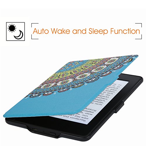 Jiajun Lederhülle für Amazon alle neue Kindle Paperwhite 2015 300 PPI 3.Generation / 2014 / 2013 / 2013 Leder Schutzhülle Hülle Tasche Leather Case Cover Mit Sleep / Wake Smart Cover Funktion Blau Totem - 4