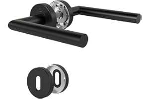 DIYGEEK Maniglie Porte Interne Nere, Maniglia Set Completo Acciaio Inox con Punta colorata Rosetta Ø52 mm BB, Forma di L, Nera Verniciatura a Polvere