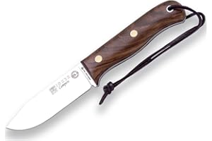 Joker Cuchillo de Caza BS9 Campero CN112-P, Mango de Madera de Nogal, Hoja de 10,5 cm, Funda Piel, con pedernal, Herramienta de Pesca, Caza, Camping y Senderismo