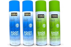 TOGA COSMETICS Toga odour Control Shoe & Foot antibacterial deodorant Spray 150ml per can (PACK OF 4) 2 cans of Shoe spray and 2 cans of Anti Smell Foot odor spray - total of 600ml
