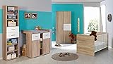 Babyzimmer Kinderzimmer komplett Set ELISA 2 in Eiche Sonoma Weiß, Komplettset mit Kleiderschrank Babybett Lattenrost Wickelkommode Wickelaufsatz Standregal, Made in Germany