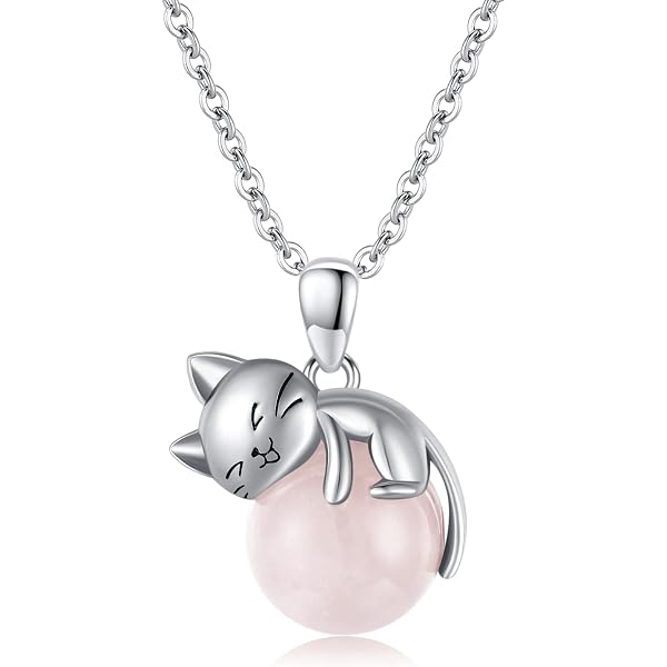 Collana Gatto Argento Sterling 925 Per Donna - Ciondolo Gatto Grazioso Con Pietra Portafortuna