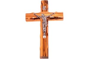 Holy Land Market Cruz de madera de olivo con crucifijo (8 pulgadas de alto).