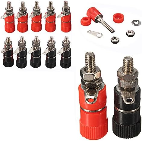 10 pcs 4mm Banana Socket Binding Post Nut Banana Plug Jack Connector Red + Black