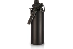 Volhoply 1200 ml isolerad vattenflaska med paracordhandtag, rostfritt stål sportflaska med munstyckslock, dubbelväggs resetermos med vid munstick, vattenkanna för vuxna (Svart, 1)