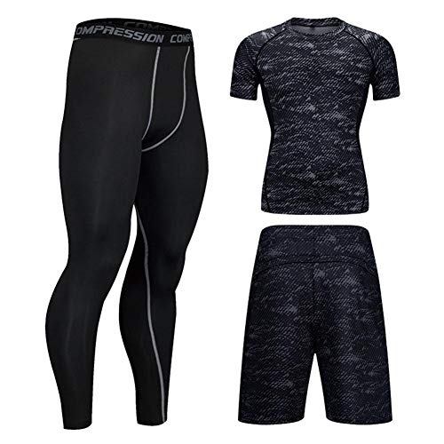 Preisvergleich Produktbild Wovemster Sportswear Gymnastikanzug Herren Kurzarm Schnelltrocknende Kompressionsstrumpfhose Basketball Laufen 3-teiliges Set Kurzarm Schnelltrocknende Kompressionsstrumpfhose Sportbekleidung (OPP)