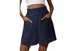 ORANDESIGNE Shorts Femmes Ete Grande Taille Hot Pantalon Court Casual Lin Coton Plage Shorts Taille Elastique avec Poches