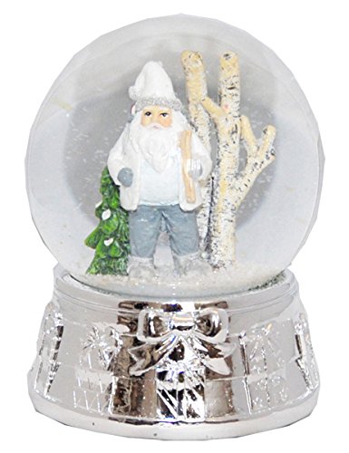 20074 Snow Globe Santa white in nostalgic wood silver base music box 140mm height
