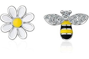 IMINI Orecchini Lobo Asimmetrici Con Fiore Di Margherita a Forma Di Ape Piccola Per Le Donne Ragazze Adolescenti Orecchio Sensibile Moda Cz Animale Carino Piercing Ipoallergenico Gioielli Regali Compleanno