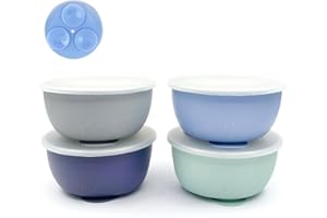 Elk and Friends Kids Stainless Steel Bowls with Silicone Suction Sleeves + Lids| Suitable for Babies/Toddlers | Dishwasher Safe | Stay Put Dinnerware | Snack Dishes | 4 Pack