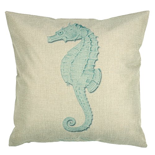 Luxbon 4er Set Ozean Meer Hippocampus Algen Koralle Seestern Muster Leinen Kissenbezug Cafe Haus Auto Deko 18 x 18 “ - 3