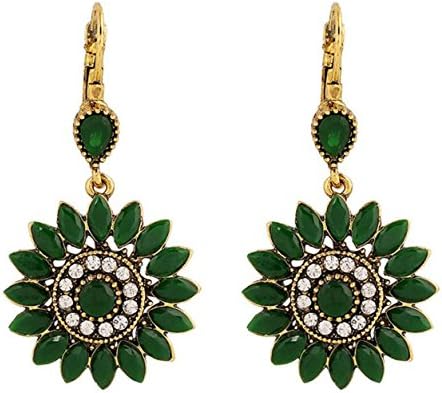 LYFLYF Vintage Earrings Bohemian Folk Style Sun Flower Ear Stud Earrings,Green