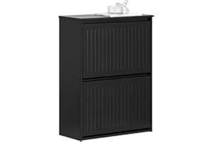 ‎SOBUY SoBuy FSR165-K-SCH Wysoka Stojak Szafka na Buty Mały Stolik Regał przedpokój z 2 klapami Czarny 2 Drzwi, 61x26x81 cm