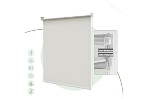 HOMEDEMO Store Enrouleur Occultant Isolant Thermique Opaque, Rideau, Fixation avec ou sans Perçage, 60 x 120 cm (Largeur du Tissu 56 cm), Crème