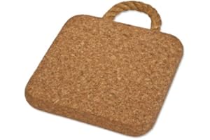 Cleverbrand Dessous de Plat en liège, résistant à la Chaleur, carré, env. 15 x 15 cm, 2cm d'épaisseur, avec poignée en Corde, Parfait pour Les Petites casseroles ou poêles - Made in Portugal
