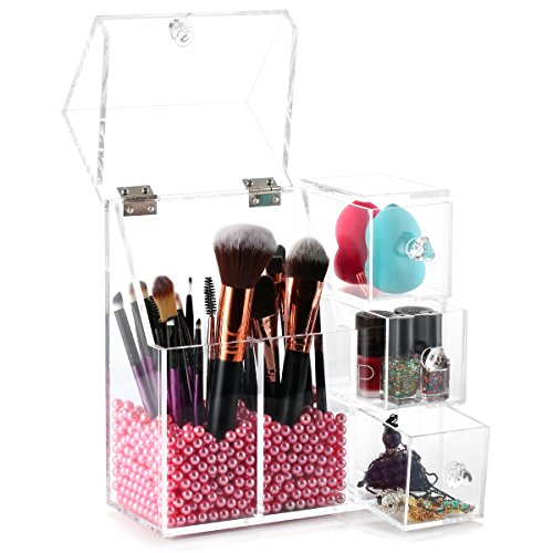 HBF Pinsel Aufbewahrung | mit Lippenstift Organizer | Spitzenqualität und Multifunktioal | transparentes Acryl | Make up Bürsten Halter | für Kosmetik Schminktisch Badezimmer | Lippenstifthalter | aus 5mm Acrylglas für Damen - 2