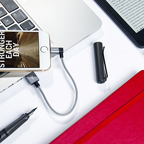 iPhone Ladekabel Toways Lightning Kabel [Apple MFi zertifiziert] 90 Grad Winkel Stecker 0.15m Nylon USB Datenkabel für iPhone 7 / 7 Plus / 5 / iPhone 6 / iPhone SE / 6 / 6 Plus / 6s / 6s Plus / 5 / 5c / 5s, iPad Pro Air Air 2 mini2 mini3 4th Gen, iPod Nano 7th Gen, DJI Mavic Pro Drone, Power Bank – Grau - 6