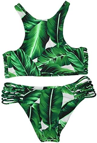 Cupshe Fashion Women's Tropical Leaves Printing Tank Padding Bikini Set, Green (S)