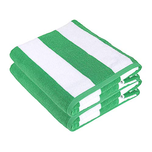 Asciugamani da spiaggia Sweet Needle - Asciugamani da spiaggia a righe verdi di qualità Premium - Confezione da 2 (76 x 152 cm) - 100% cotone Ringspun, peso pesante (450 GSM) e altamente assorbente