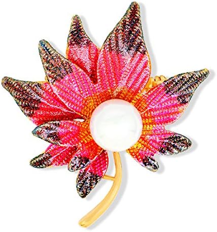 Woman Alloy Brooch Pearl Sandblasting Double Layer Maple Leaf Party Dress Accessories,Goldenrose-L