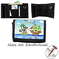 Kinder Geldbörse mit Name / Piraten Geldbeutel / Klettverschluss / Personalisiert / Schriftart Wählbar