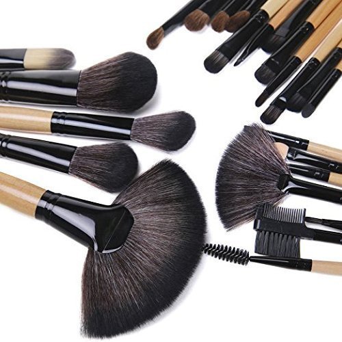 TopSuper 32PCs Professional Makeup Brushes Set Synthetic Kakubi Cosmetic Foundation Blending Blush Eyeliner Face Powder Mac Makeup Brush Kit with Leather Traverl Pouch Bag Case