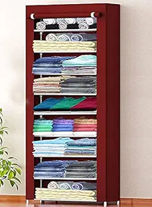 Oumffy Premium Multipurpose Baby Wardrobe, Foldable, Collapsible Fabric Wardrobe Organizer for Clothes (Plastic and Non Woven Fabric) (9-Layer, Maroon)